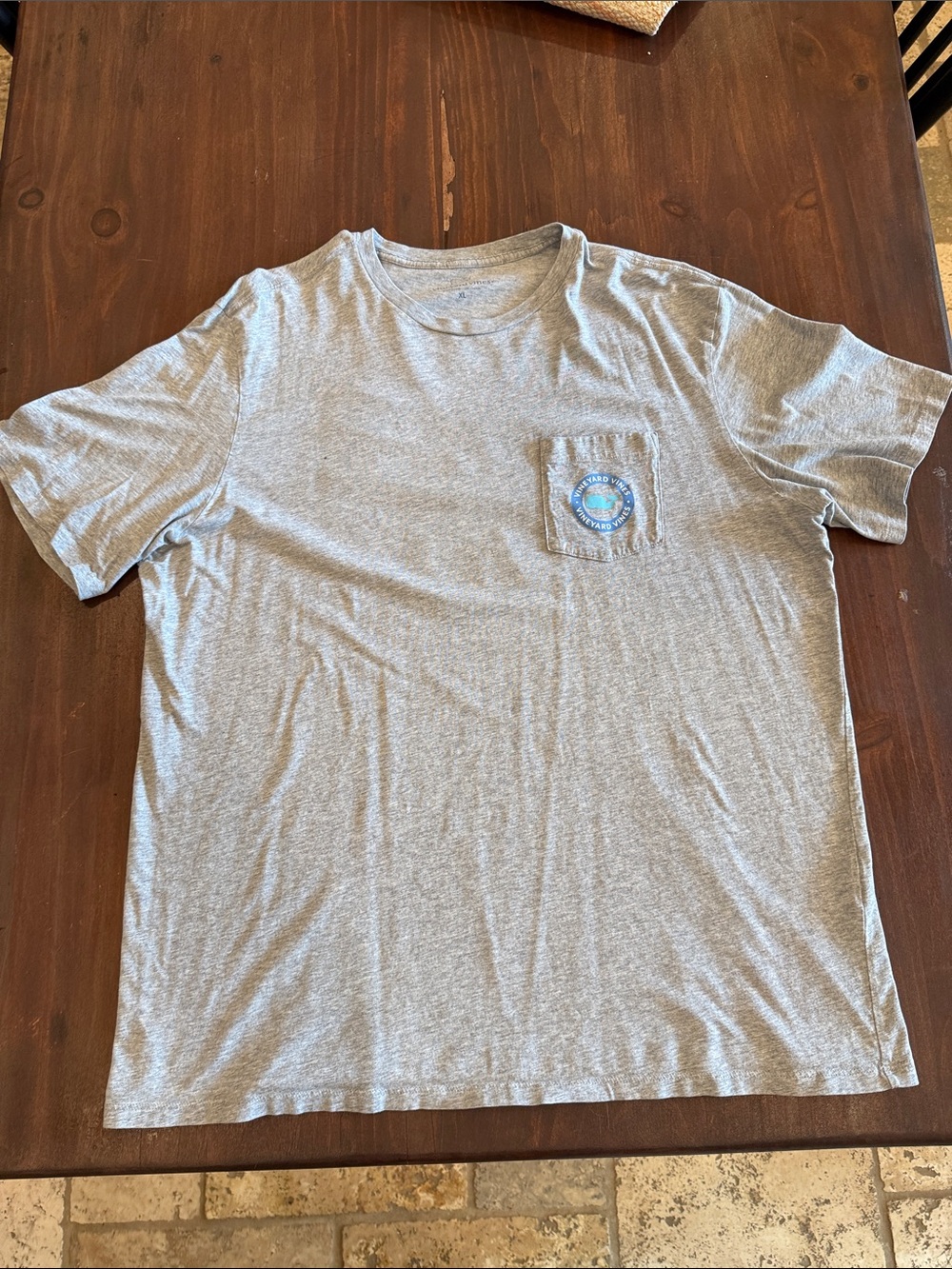 Vineyard Vines Light Heather Gray Short Sleeve Pocket Tee with Blue Logo